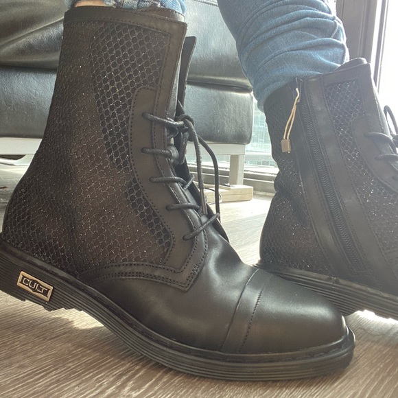 NEW! British Brand Cult Combat Moto Boots with Glitter Thread Mesh - Size 8 - Picture 4 of 17